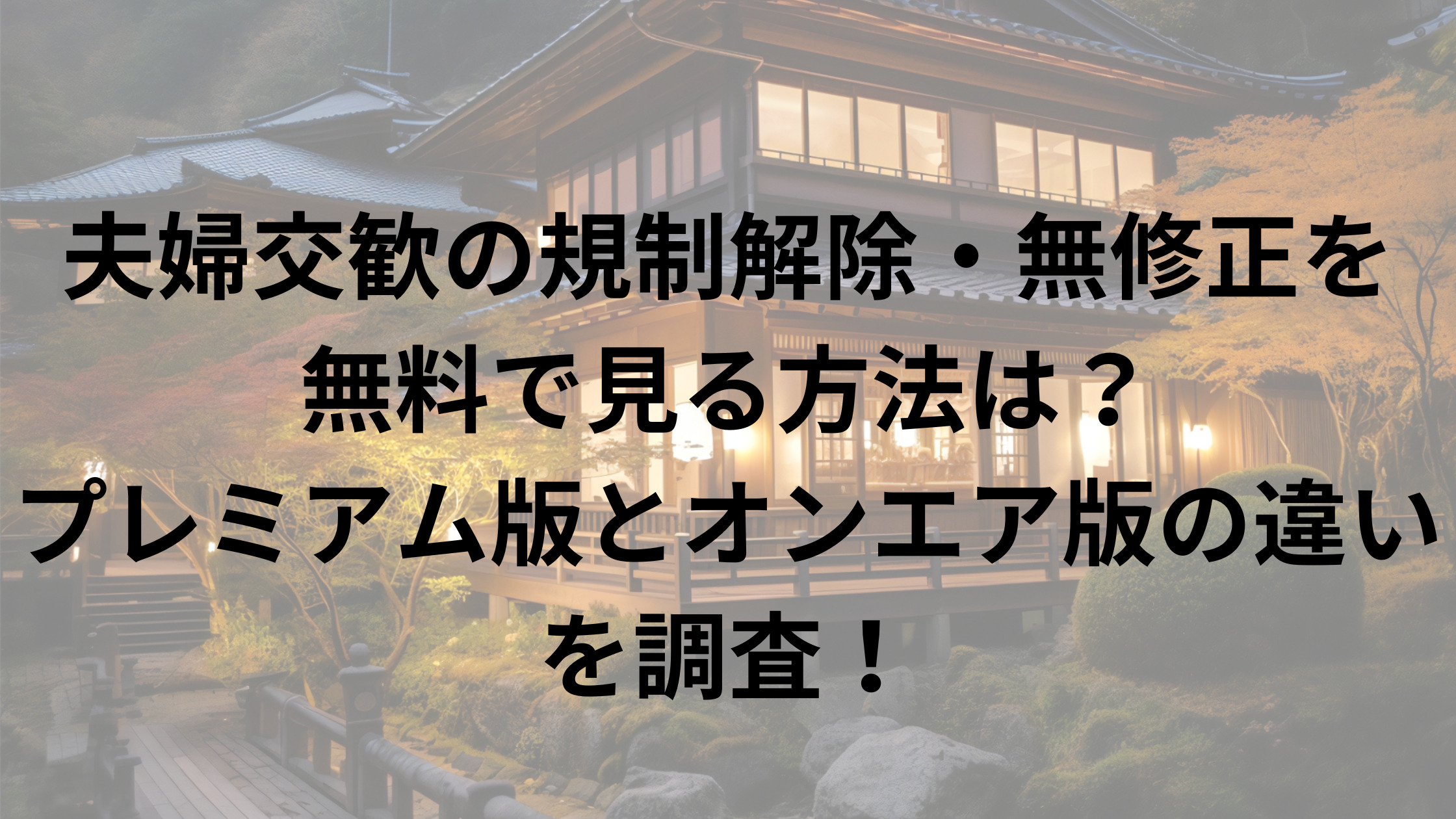 夫婦交歓を規制解除版無修正で見る方法を解説！プレミアム版とオンエア版の違いを紹介！｜エンタMIX